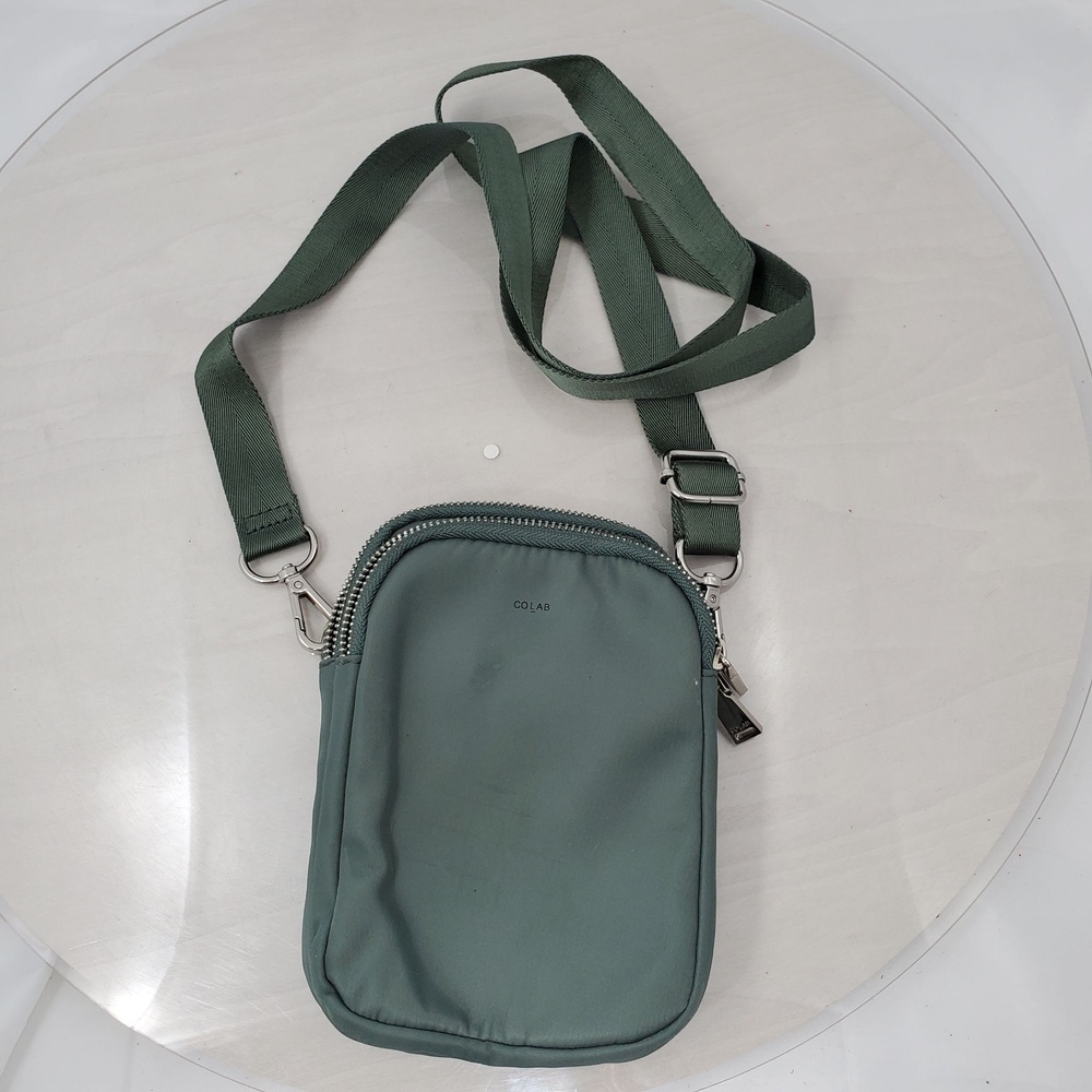CoLab Green Nylon Triple Zip Compartments Small Crossbody Phone Flight Bag